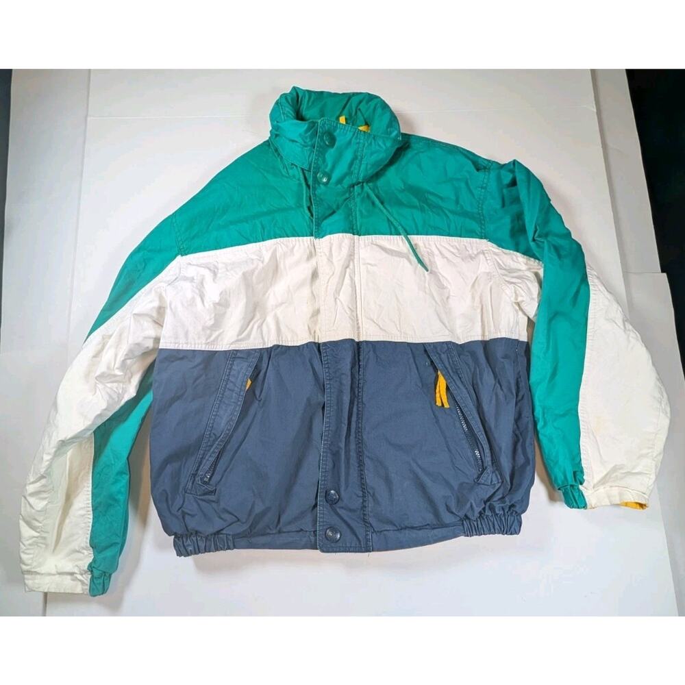 Vtg 90's True Breed XL Color Block Wind Breaker Jacket Reversible Hood